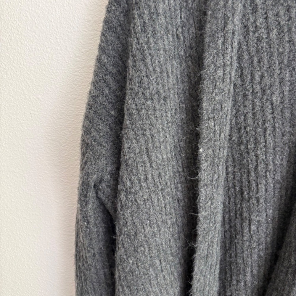 J.Crew Charcoal Grey Ribbed Fuzzy Open Front Shawl Cardigan Sweater S/M - Picture 5 of 8